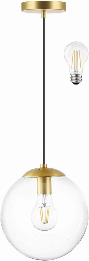 KoKo&Yukina Globe Pendant Lighting for Kitchen Island Mid Century Modern Hanging Light Fixture with Clear Globe Glass Gold Brass Hanging Ceiling Lights for Sink Bathroom Entryway