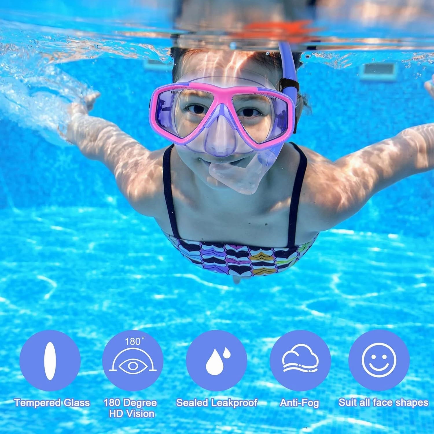 KUYOU Youth Snorkel Set for Ages 7-16, Snorkeling Gear for Kids with Panoramic View Mask Anti-Fog Anti-Leak, Full Dry Top Snorkel, Fins and Travel Bag for Swimming, Snorkeling and Travel Diving