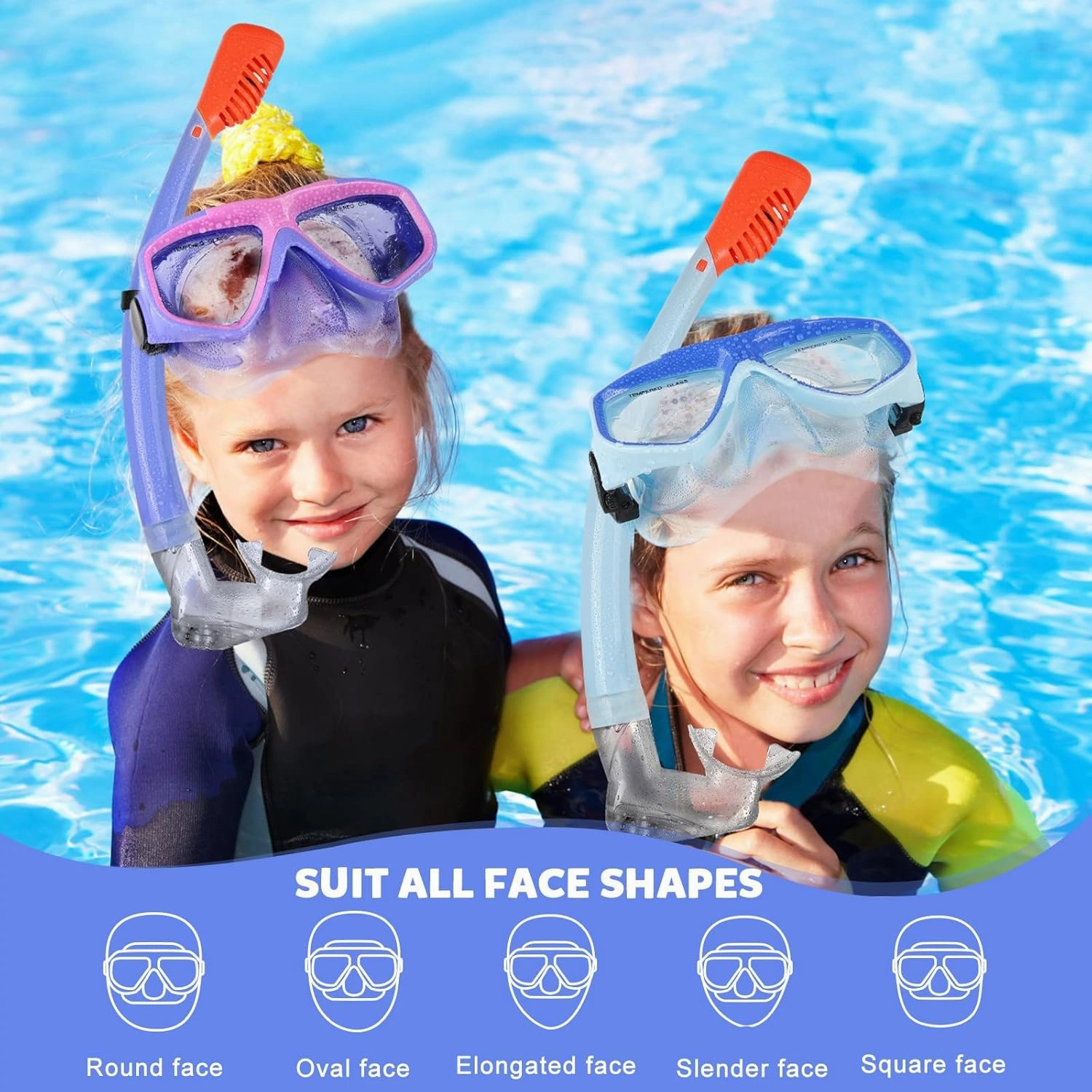 KUYOU Youth Snorkel Set for Ages 7-16, Snorkeling Gear for Kids with Panoramic View Mask Anti-Fog Anti-Leak, Full Dry Top Snorkel, Fins and Travel Bag for Swimming, Snorkeling and Travel Diving