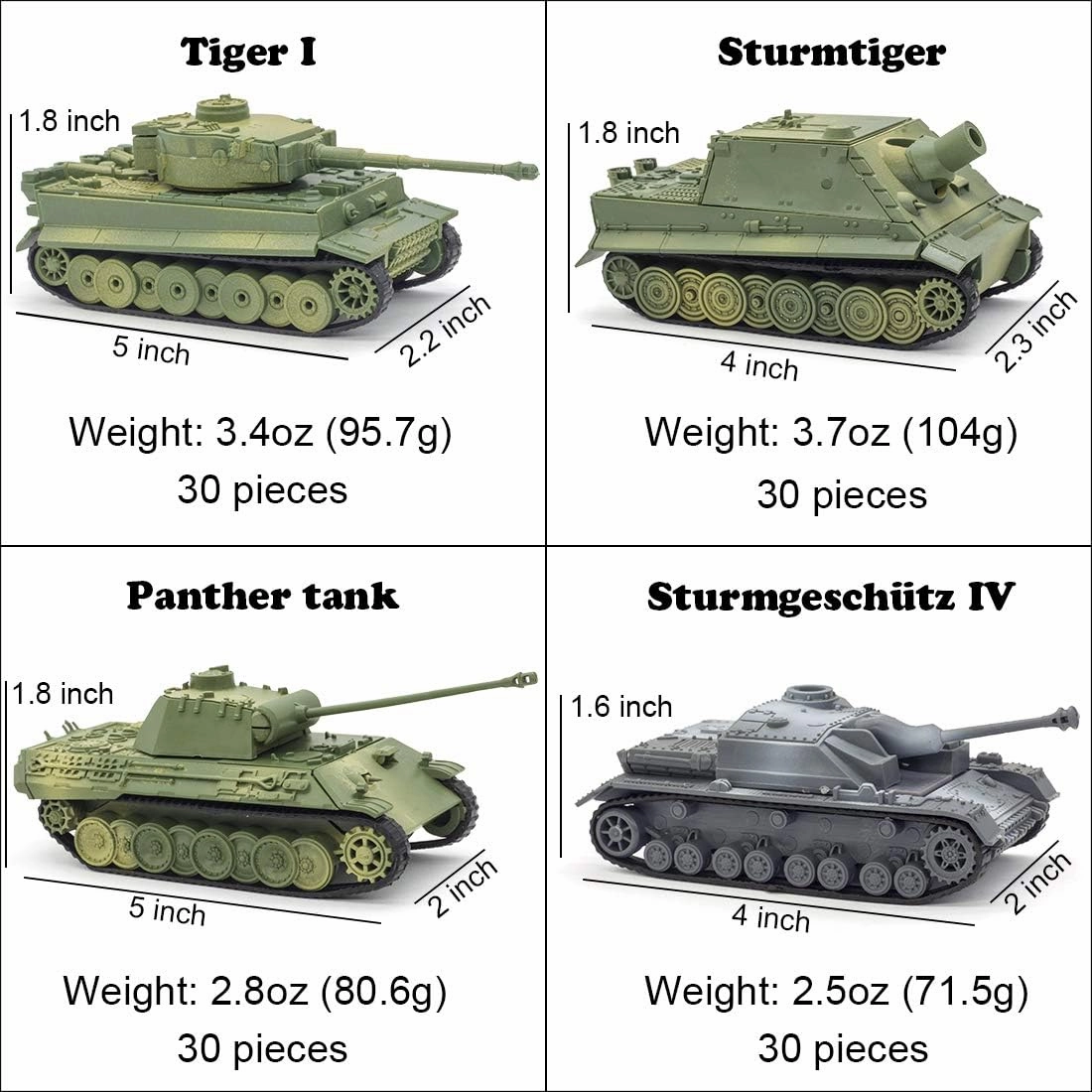 Kvvdi 4 Sets Upgrade 3D Puzzles Plastic Model Toy Tank Kit for Adults, Military Tiger Tank Model, Premium Scale Model Tanks Kits Collection