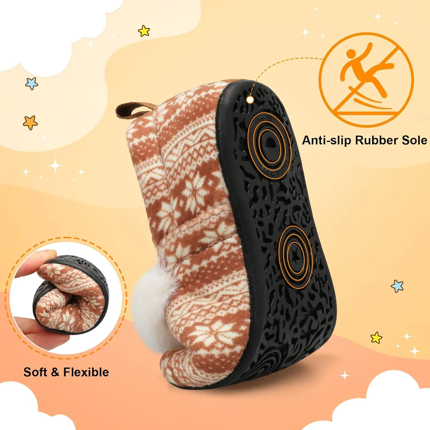 L-RUN Toddler Slippers for Girls Boys Warm House Shoes for Kids Baby Sock Shoes Non-Slip Rubber Sole Winter Home Slippers for Indoor