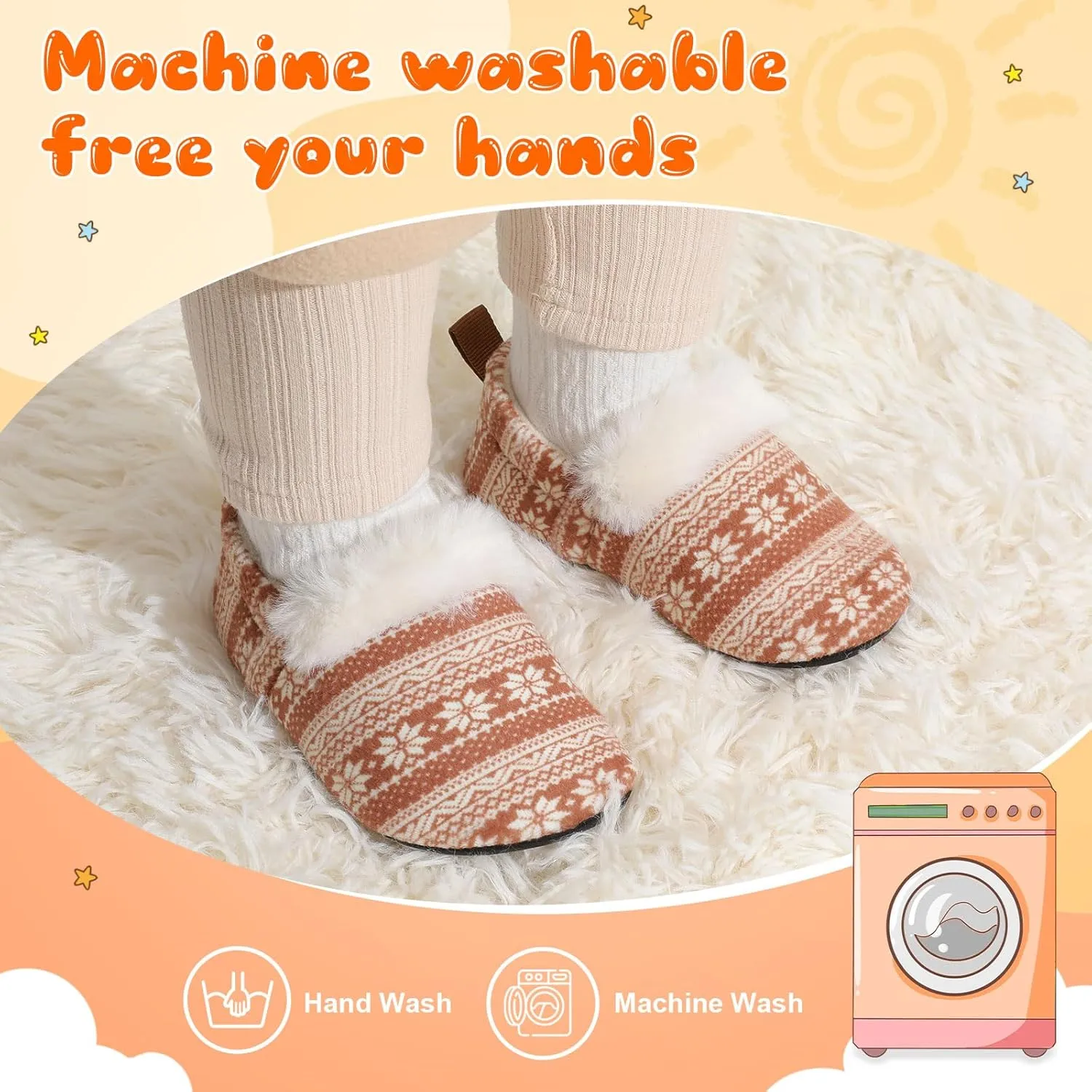 L-RUN Toddler Slippers for Girls Boys Warm House Shoes for Kids Baby Sock Shoes Non-Slip Rubber Sole Winter Home Slippers for Indoor