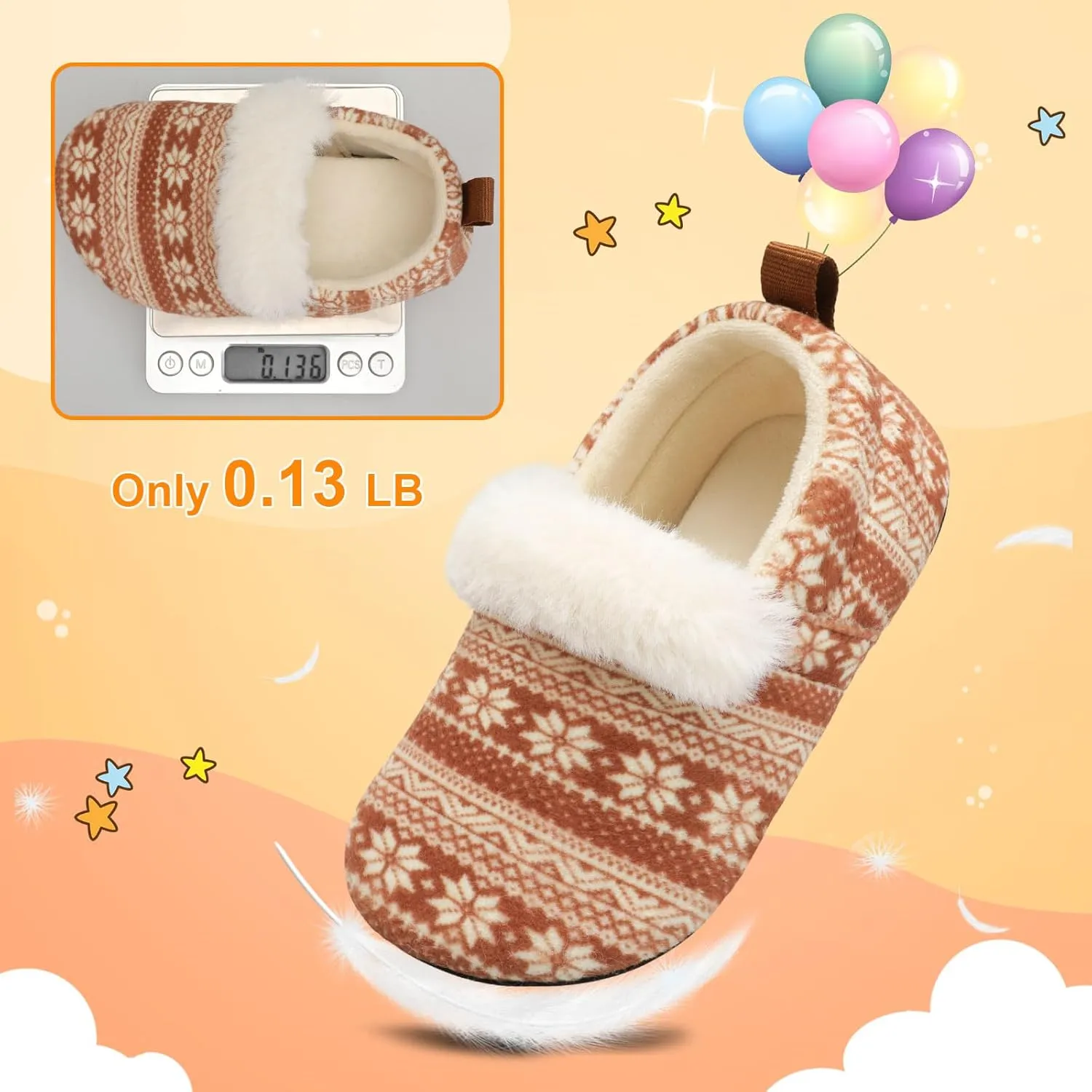 L-RUN Toddler Slippers for Girls Boys Warm House Shoes for Kids Baby Sock Shoes Non-Slip Rubber Sole Winter Home Slippers for Indoor