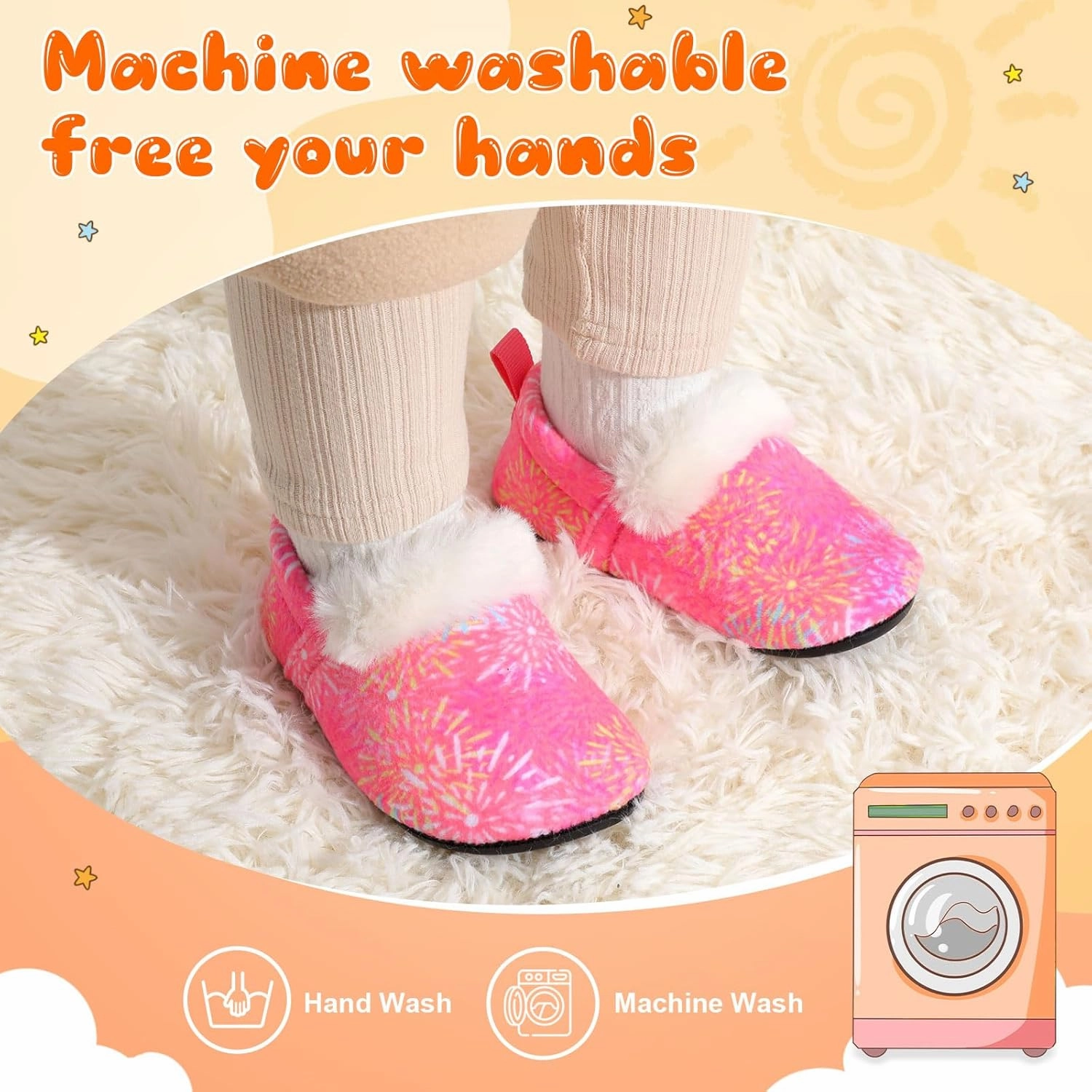 L-RUN Toddler Slippers for Girls Boys Warm House Shoes for Kids Baby Sock Shoes Non-Slip Rubber Sole Winter Home Slippers for Indoor
