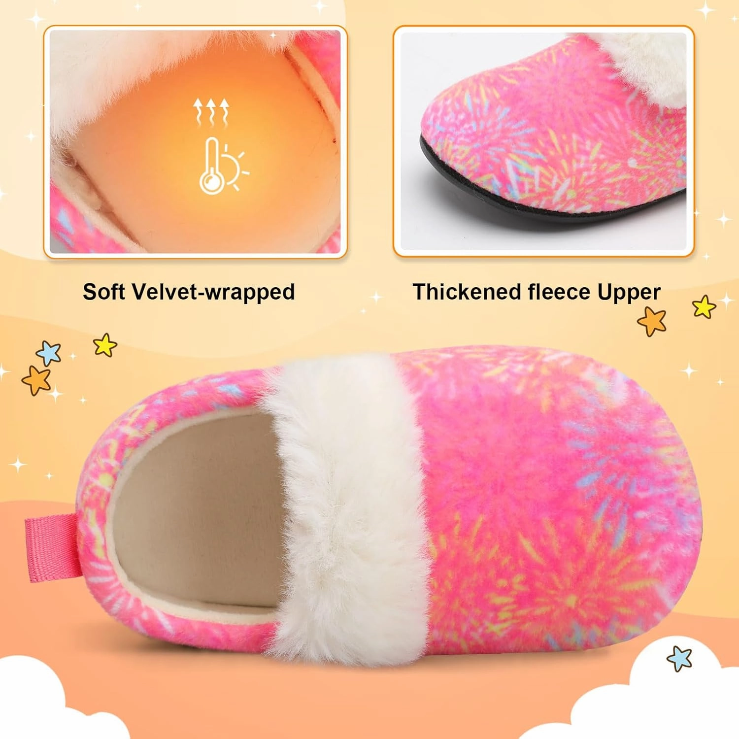 L-RUN Toddler Slippers for Girls Boys Warm House Shoes for Kids Baby Sock Shoes Non-Slip Rubber Sole Winter Home Slippers for Indoor
