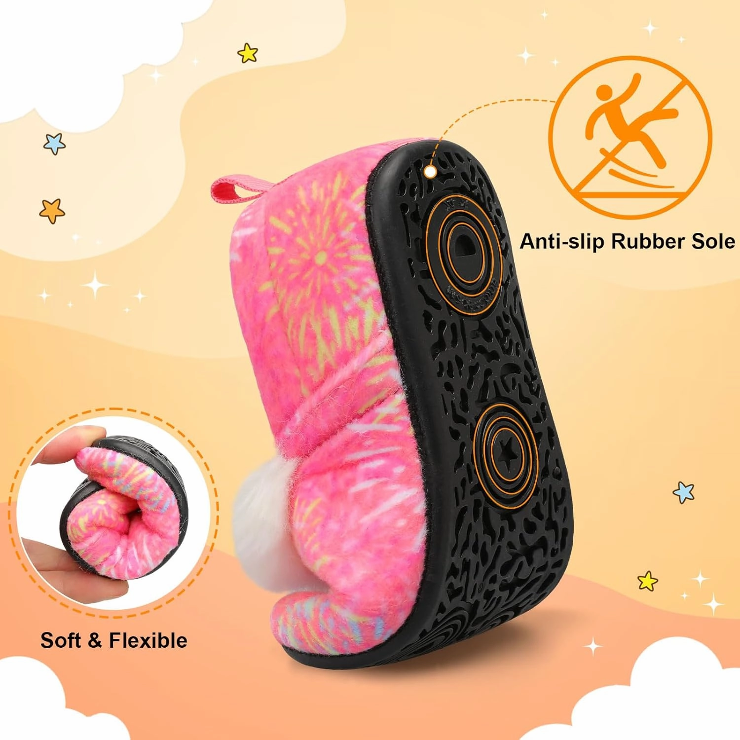 L-RUN Toddler Slippers for Girls Boys Warm House Shoes for Kids Baby Sock Shoes Non-Slip Rubber Sole Winter Home Slippers for Indoor