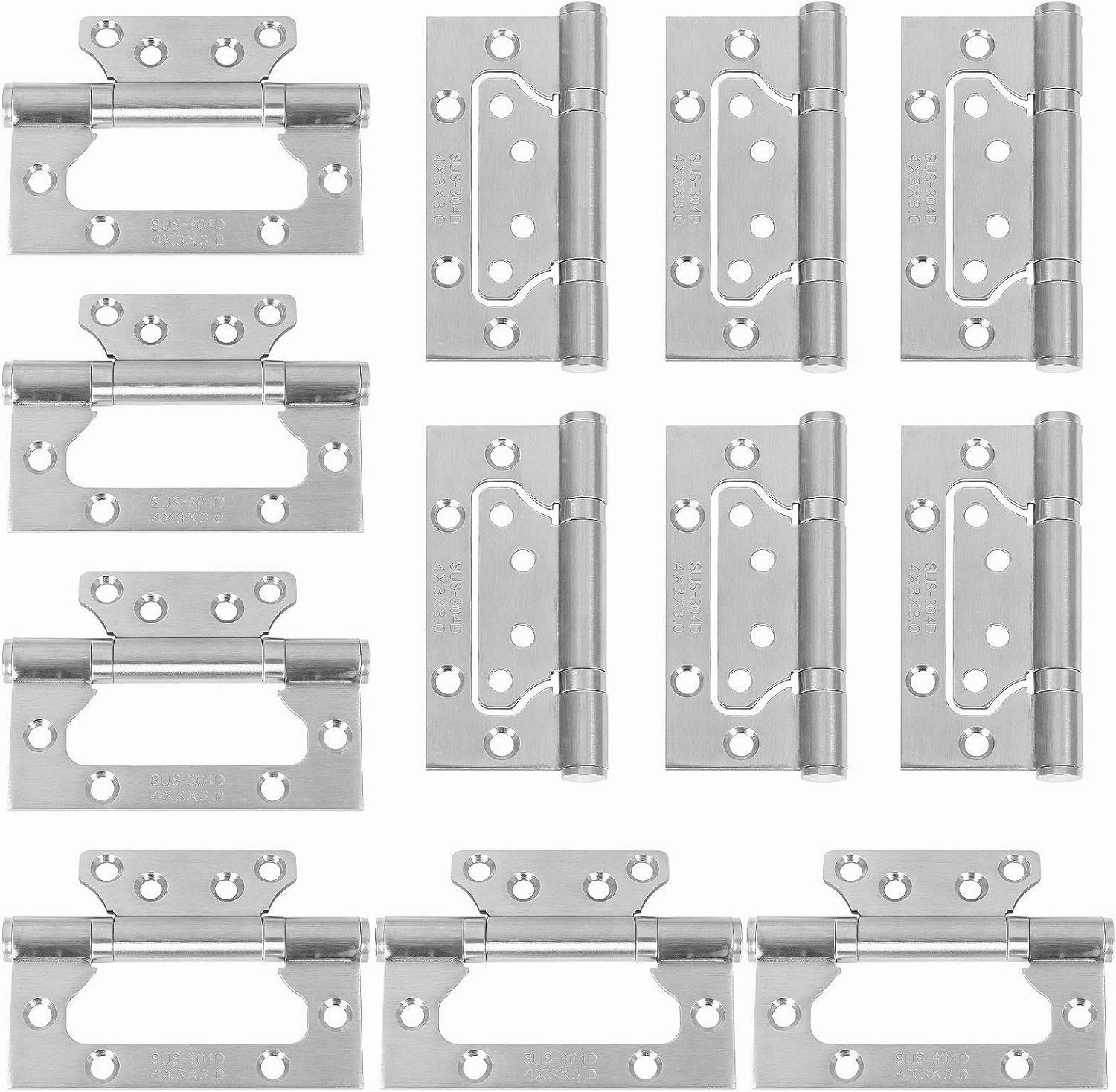 LANIAKEA12 Pack 4x3 Inch Non Mortise Door Hinges Stainless Steel Non-Mortise Hinges with Mounting Screws, Easy Installation, 2.6mm Thickness