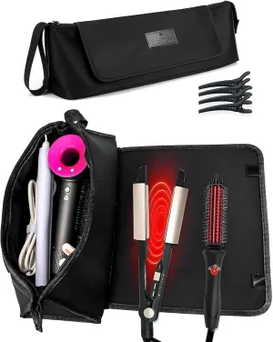 Large Hair Tools Travel Bag and Heat Resistant Mat – Hot Hair Tools Organizer for Flat Iron, Curling Iron, Hair Dryer – 2-in-1 Portable Case for Women Bag (19 x 6.5 in) Mat (11 x 15 in)