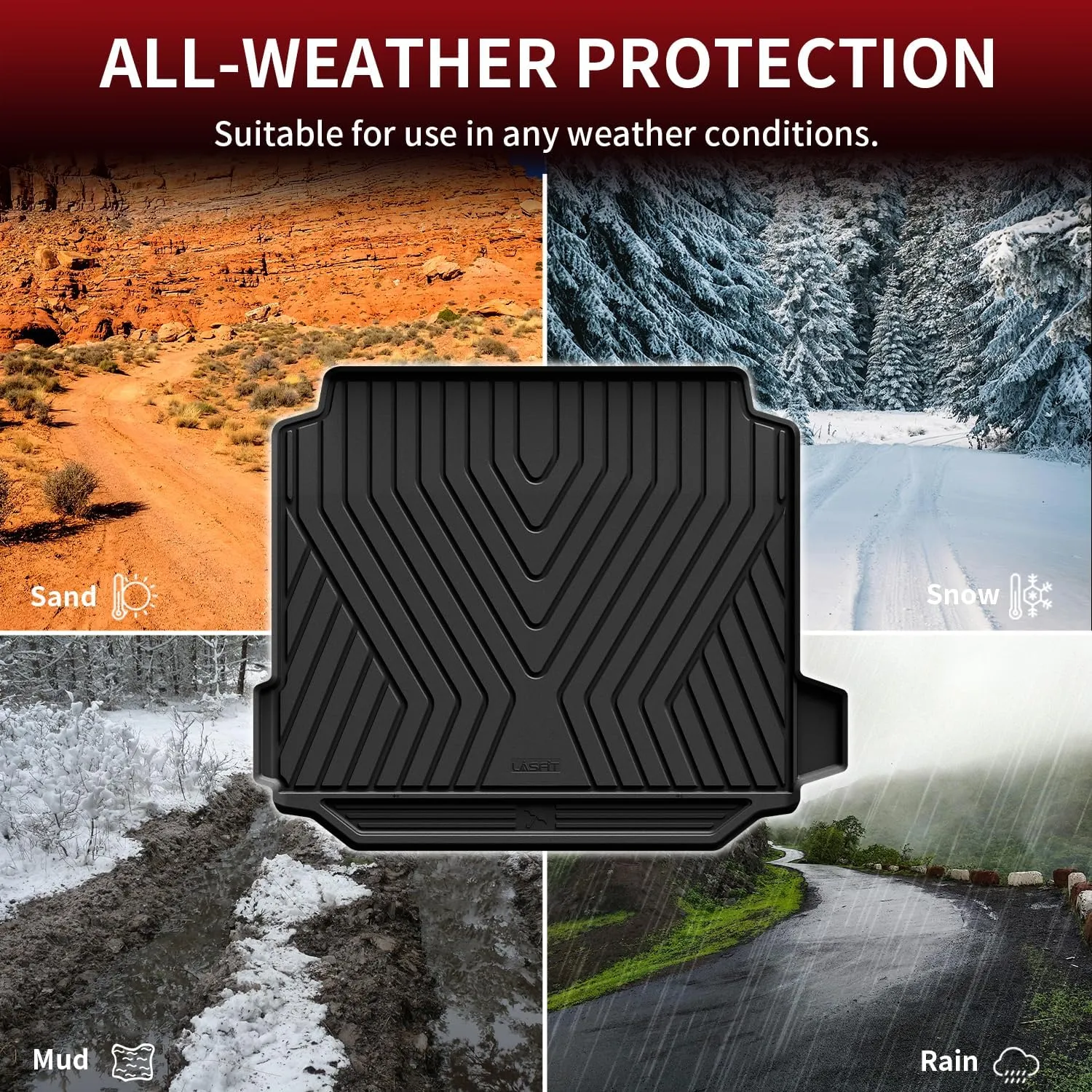 LASFIT Trunk Mat for BMW X5 2026 2025 2024 2023 2022 2021 2020 2019, All Weather TPE Cargo Mats Custom Fit Cargo Liner Front & Rear Trunk Liner, Black
