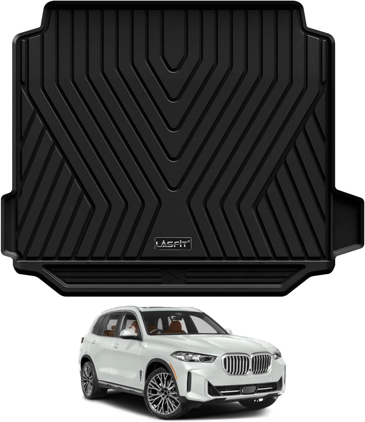 LASFIT Trunk Mat for BMW X5 2026 2025 2024 2023 2022 2021 2020 2019, All Weather TPE Cargo Mats Custom Fit Cargo Liner Front & Rear Trunk Liner, Black