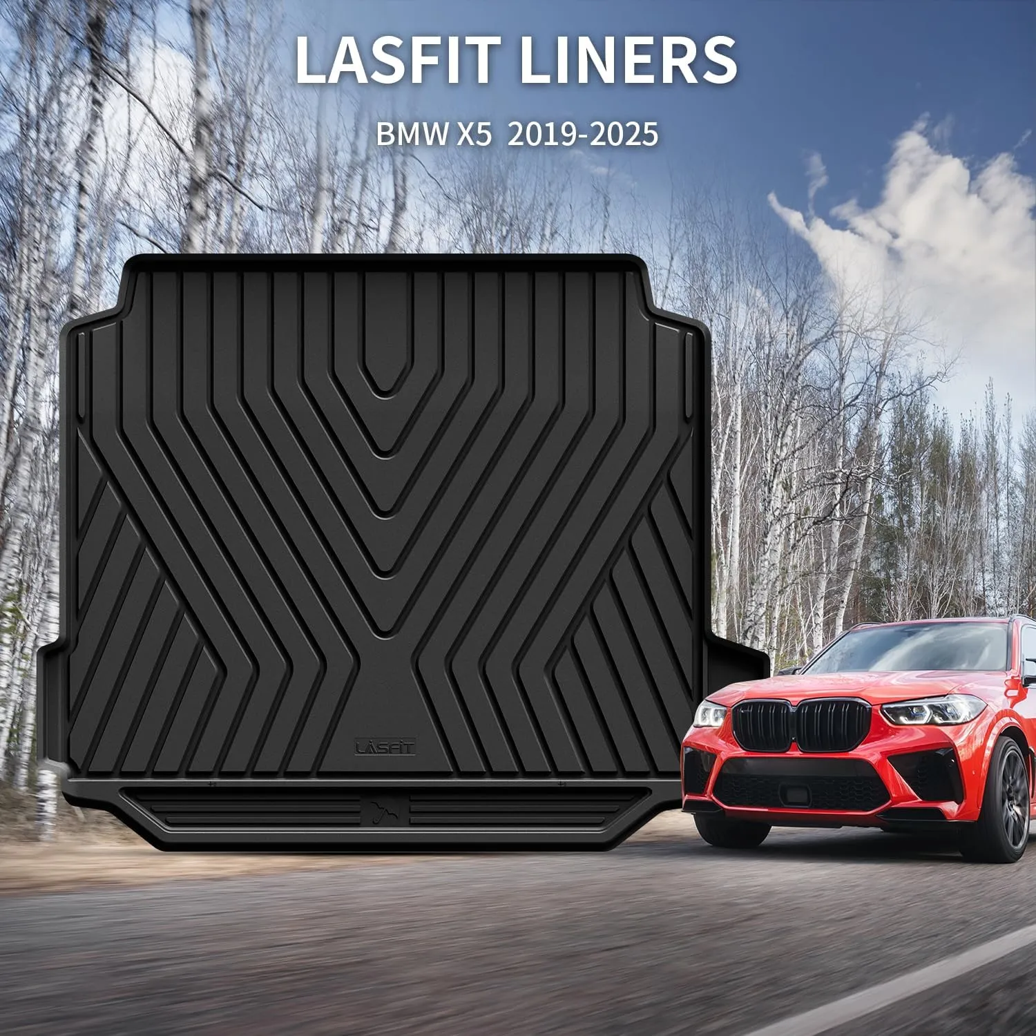 LASFIT Trunk Mat for BMW X5 2026 2025 2024 2023 2022 2021 2020 2019, All Weather TPE Cargo Mats Custom Fit Cargo Liner Front & Rear Trunk Liner, Black
