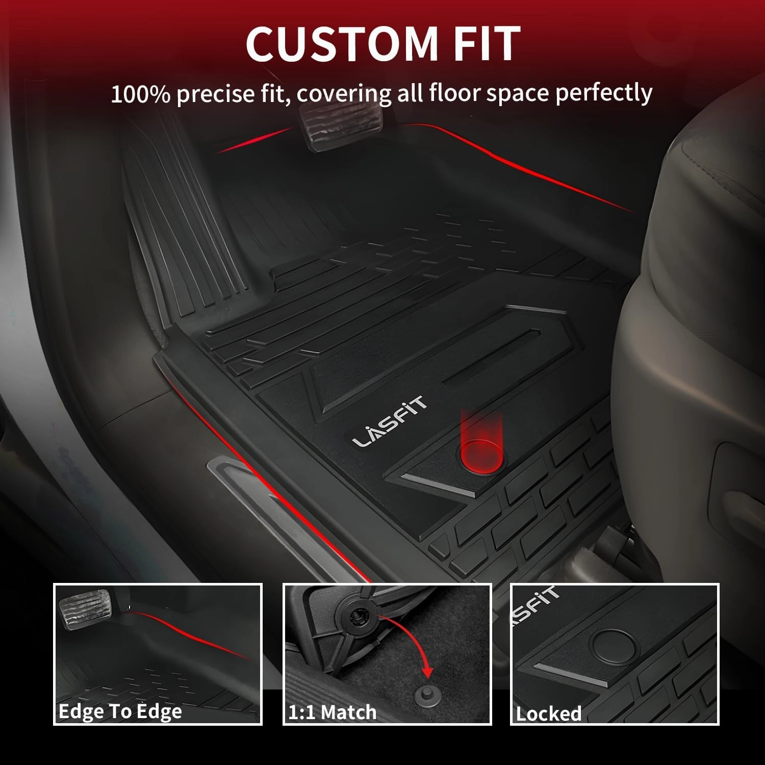 LASFIT Floor Mats for Chevy Silverado GMC Sierra 1500 2019-2025, 2020-2025 SLV/SRA 2500 3500 HD Crew Cab (with Rear Under-Seat Storage) All Weather Protector TPE Car Liners, 1st & 2nd Row, 3pcs Black