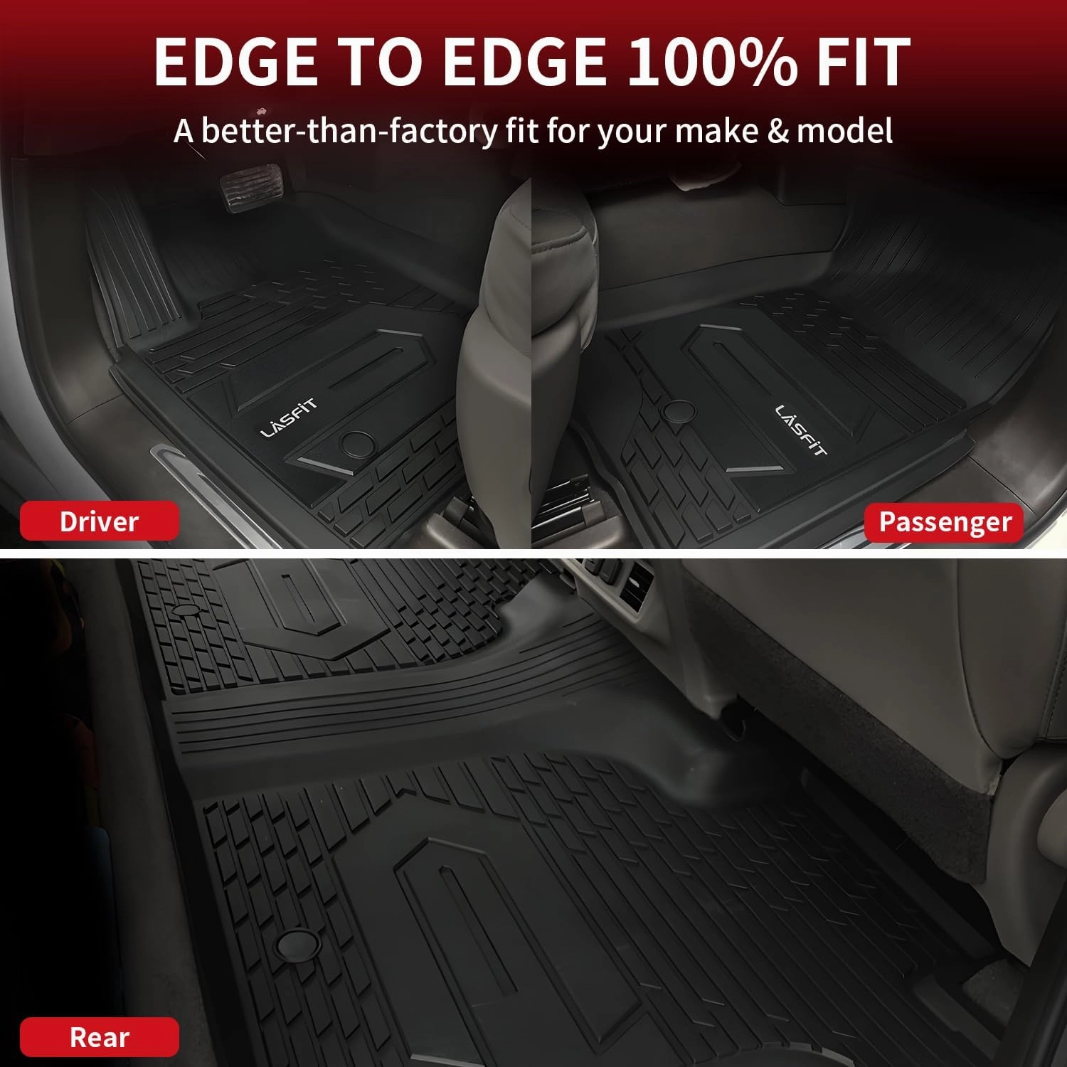 LASFIT Floor Mats for Chevy Silverado GMC Sierra 1500 2019-2025, 2020-2025 SLV/SRA 2500 3500 HD Crew Cab (with Rear Under-Seat Storage) All Weather Protector TPE Car Liners, 1st & 2nd Row, 3pcs Black
