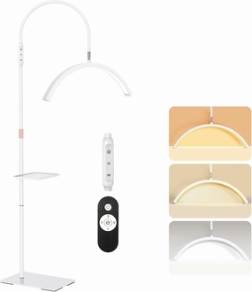 Lash Light, 23 Inch Half Moon Light for Eyelash Extensions, Nail Tech, Tattoo Artist, and Skincare, Flexible Gooseneck LED Floor Lash Lamp, Adjustable Brightness and Height, with Tool Tray (White)