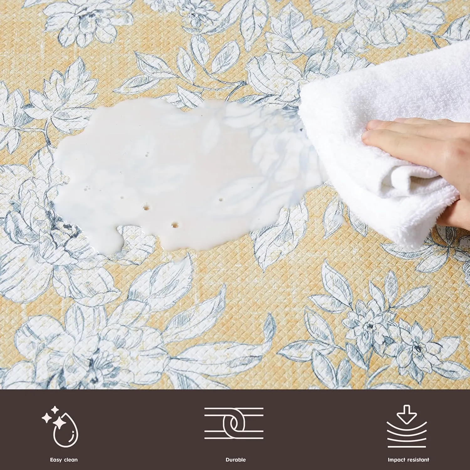Laura Ashley - Anti-Fatigue Kitchen Mat, Iris Floral Design, Stain, Water & Fade Resistant, Cooking & Standing Relief, Non-Slip Backing, 2 Piece Set, Tawny Yellow