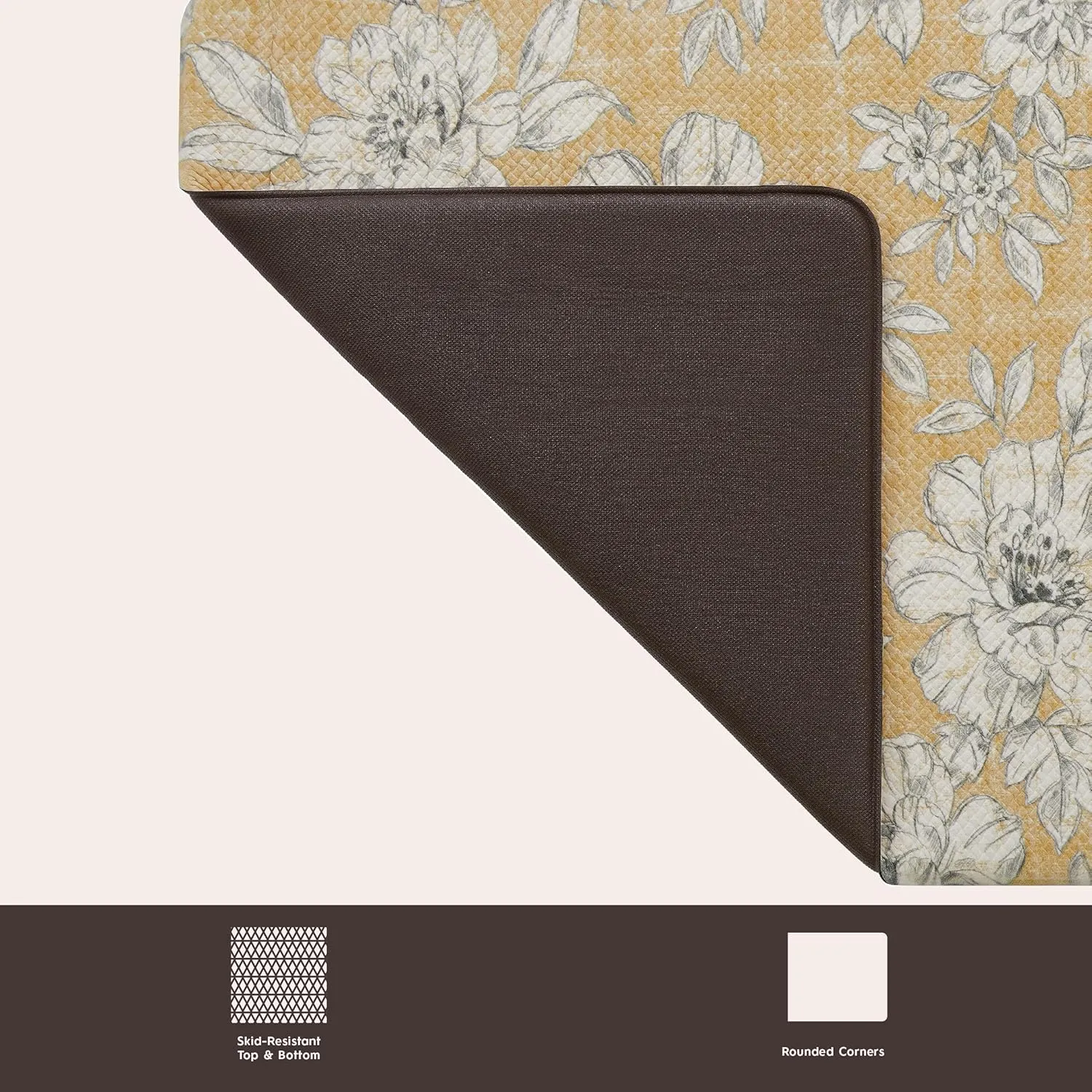 Laura Ashley - Anti-Fatigue Kitchen Mat, Iris Floral Design, Stain, Water & Fade Resistant, Cooking & Standing Relief, Non-Slip Backing, 2 Piece Set, Tawny Yellow