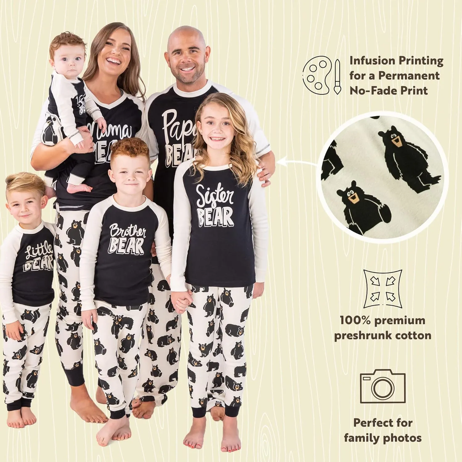 Lazy One Matching Family Pajama Sets for Adults, Kids, and Baby (Family Bear)