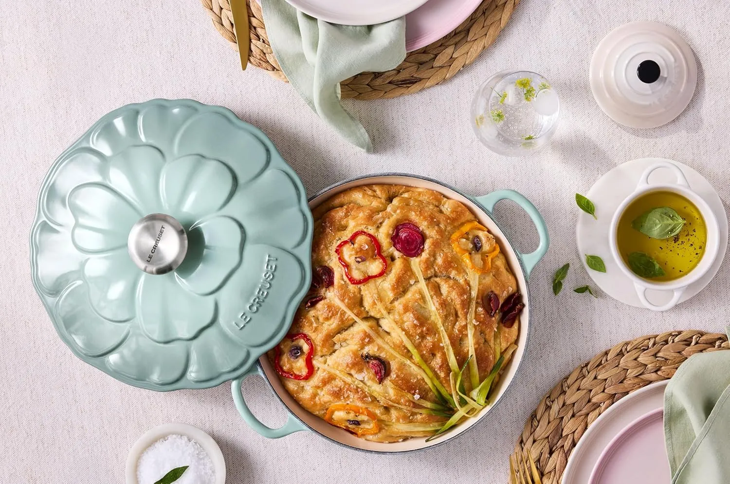 Le Creuset Signature Enameled Cast Iron Petal Braiser, 2.25qt., Sea Salt