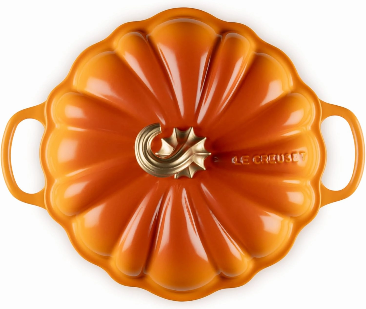 Le Creuset Enameled Cast Iron Figural Pumpkin Cocotte, 4 qt., Persimmon with Gold Figural Knob