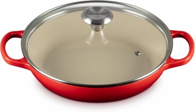 Le Creuset Enameled Cast Iron Signature Round Braiser with Glass Lid, 2.25 qt., Cerise