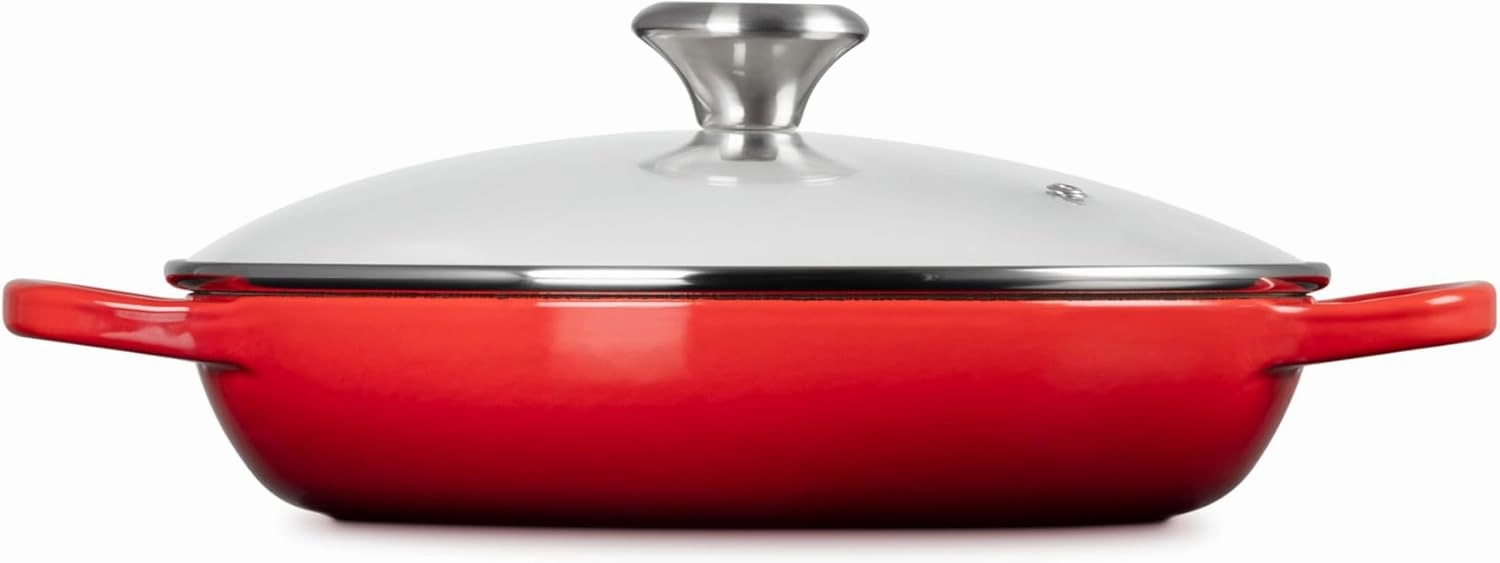 Le Creuset Enameled Cast Iron Signature Round Braiser with Glass Lid, 2.25 qt., Cerise