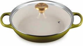 Le Creuset Enameled Cast Iron Signature Round Braiser with Glass Lid, 2.25 qt., Olive with Gold Knob