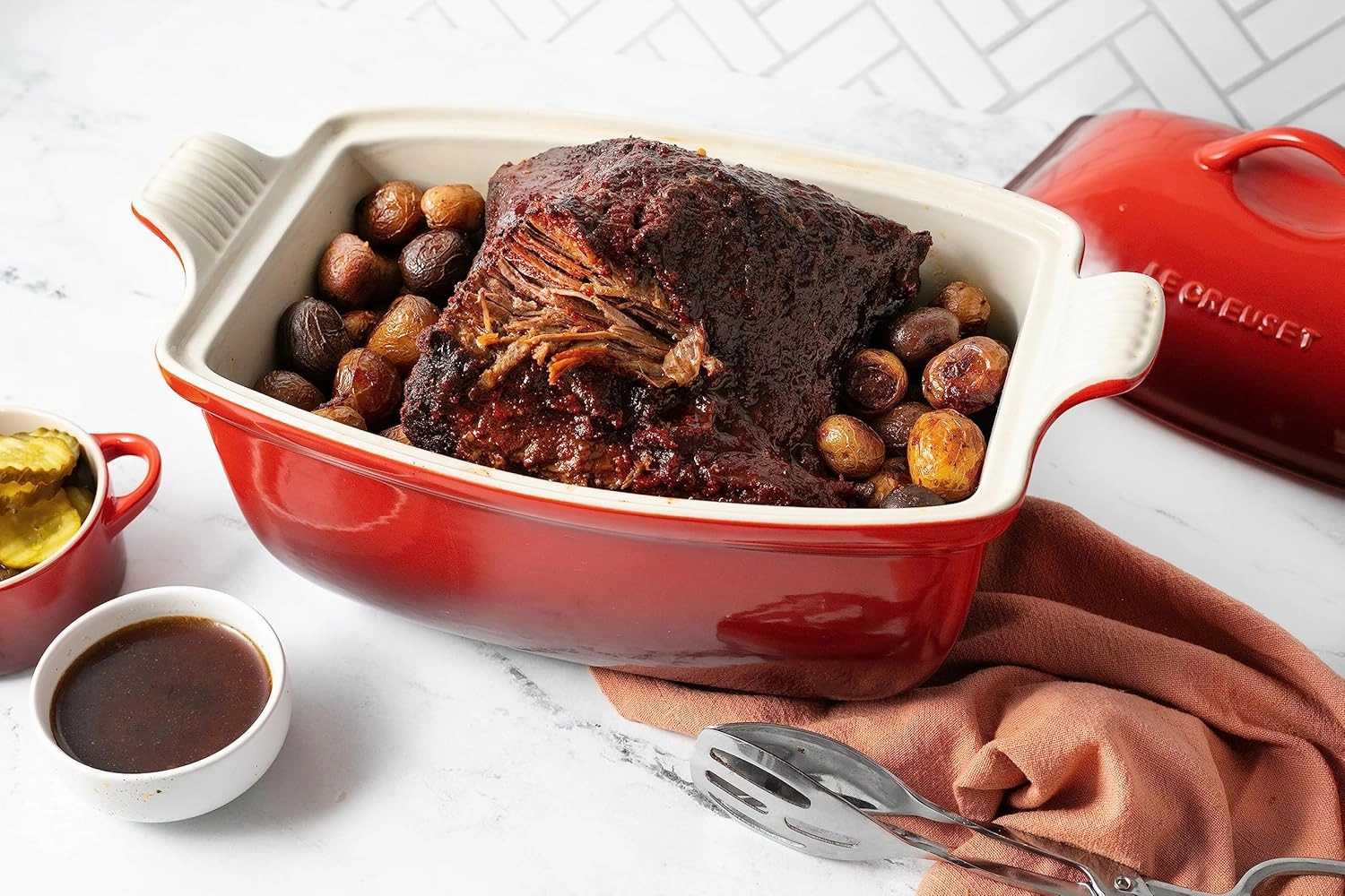 Le Creuset Heritage Stoneware Deep Baker with Lid, 4.5 qt., Cerise