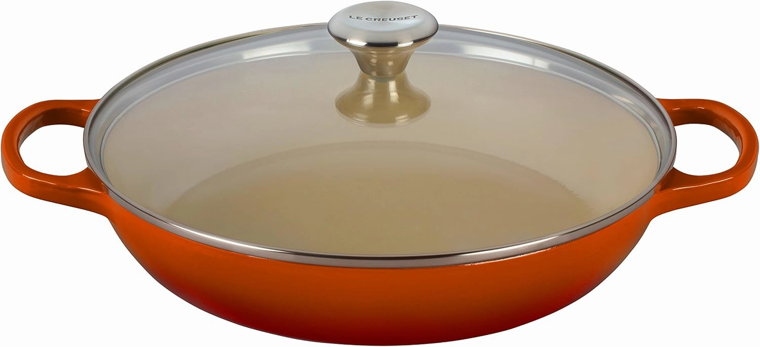 Le Creuset of America Enameled Cast Iron Buffet Casserole with Glass Lid, 3 1/2 quart, Flame