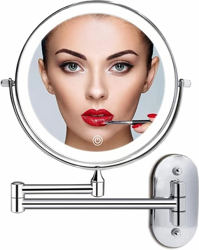 LED Wall Mounted Makeup Mirror Double Sided Shaving Mirror, 360° Swivel Magnifying Cosmetic Mirror, with Touch Switch 3 Color Lights Modes, USB Rechargeable for Bathroom, Hotels, 8(3X)