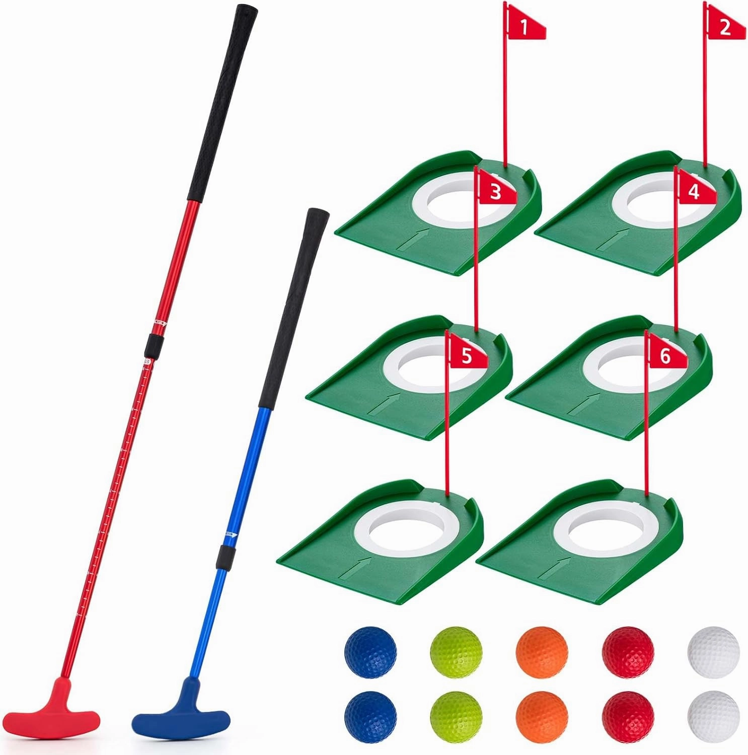 Lenwen Mini Golf Putting Set Include 2 Golf Putter Adjustable Length 2 Way for Right or Left Handed Golfers 10 Practice Balls 6 Putting Cup with Flags for Kids Indoor Gift Office Tournament