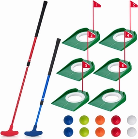 Lenwen Mini Golf Putting Set Include 2 Golf Putter Adjustable Length 2 Way for Right or Left Handed Golfers 10 Practice Balls 6 Putting Cup with Flags for Kids Indoor Gift Office Tournament