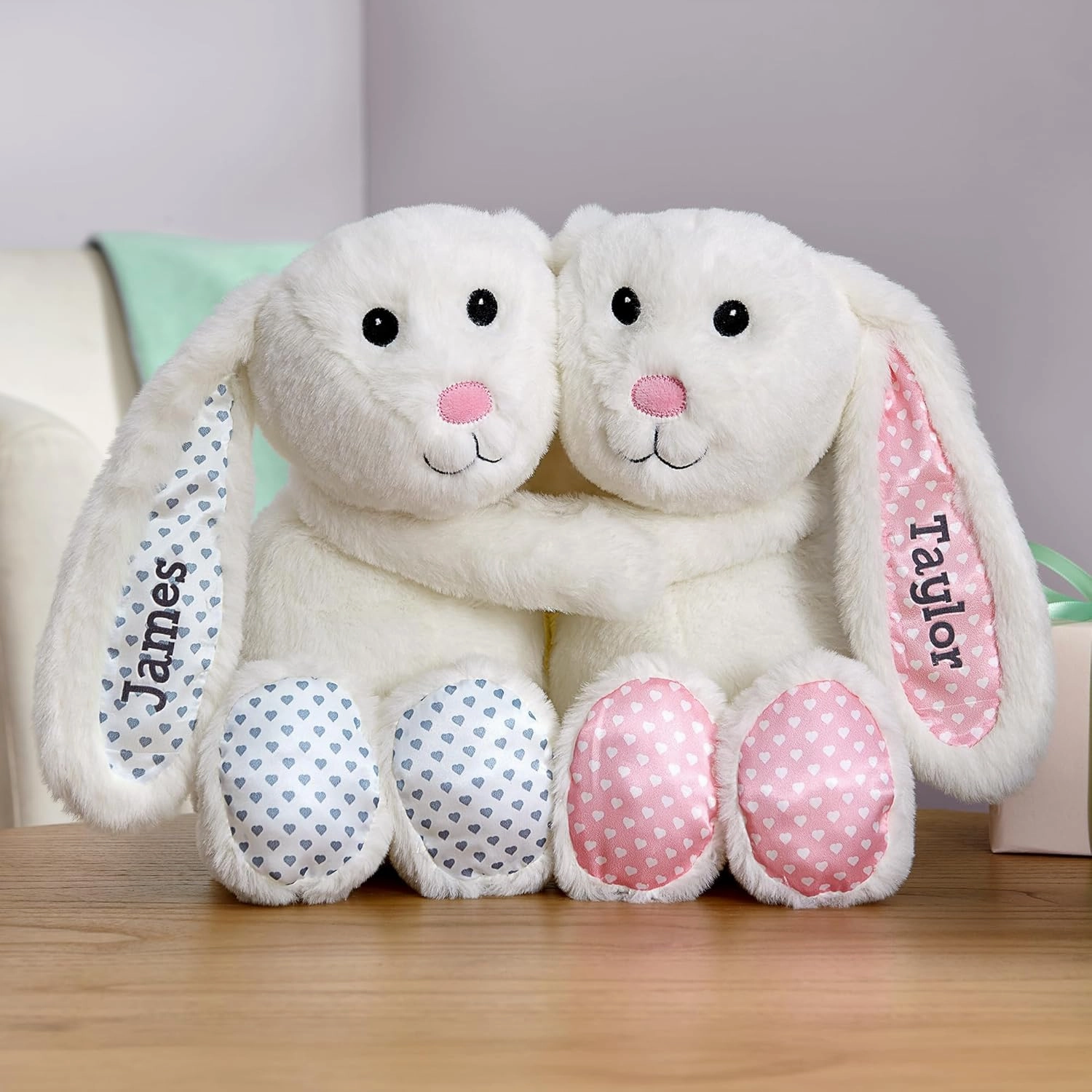 Let's Make Memories Personalized Hugging Plush Bunnies - Easter Bunny - Bunny Stuffed Animal - for Couples - for Him - for Her