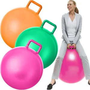 Lewtemi 3 Pcs 29 inch Bouncing Ball with Handle, Outdoors Hopper Jumping Hopping Ball and Air Pump for Sports School Games Exercise (Green, Orange, Pink)