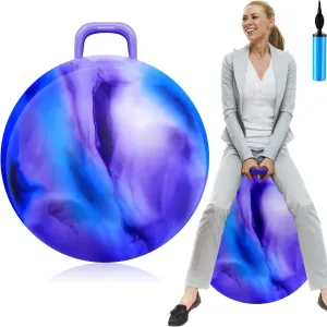Lewtemi Hopper Ball for Adults, 31 Inch Bouncing Ball Hippity with Handle Rubber Hop, Jumping Hopping Exercise with Air Pump for Outdoors Sports Exercise (Blue Purple Cloud)