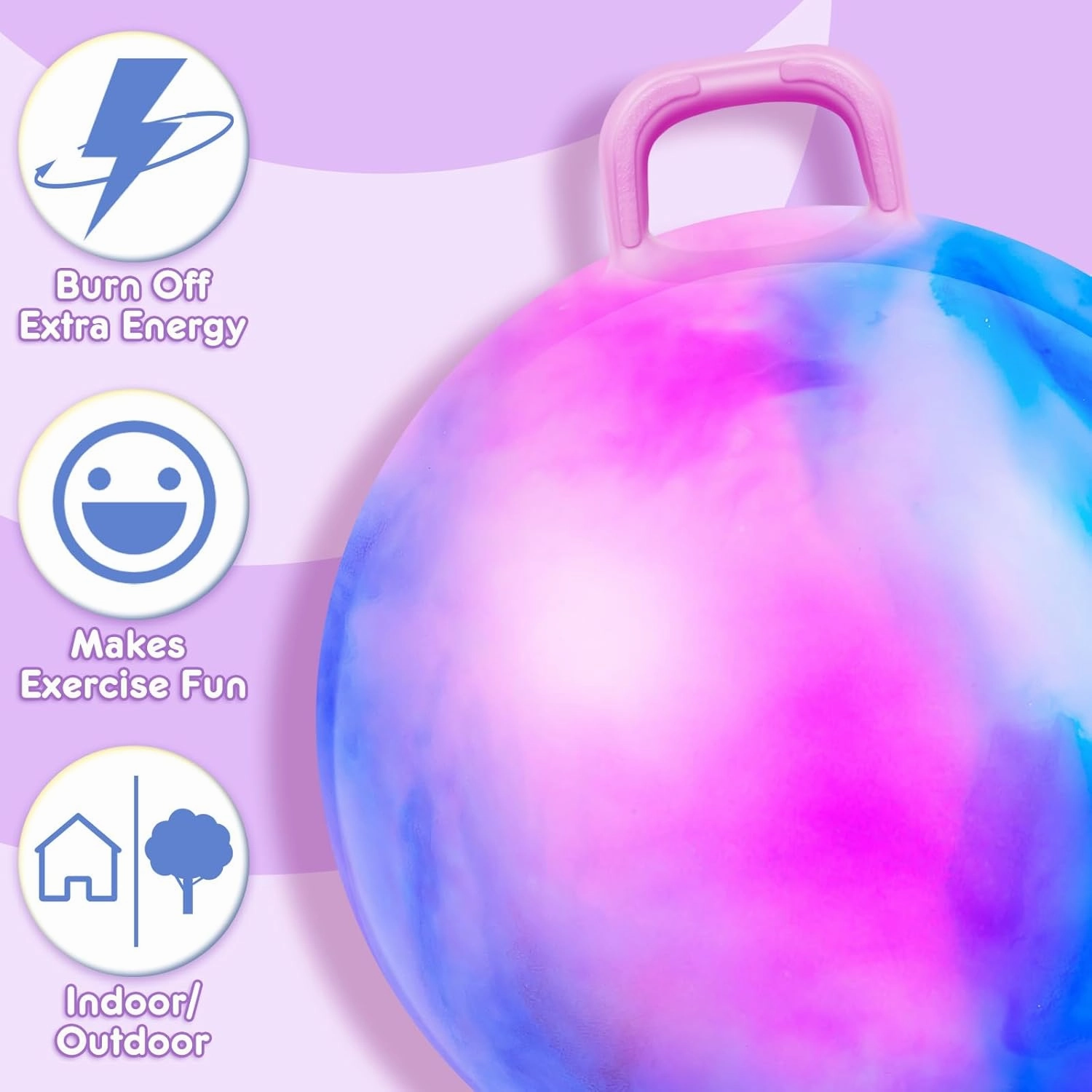 Lewtemi 2 Pcs 29 Inch Big Hopper Ball Jumping Hopping Inflatable Bouncing Ball with Handle and Air Pump for Adults Carnival Outdoor Sports Game(Blue Pink Cloud, Blue Purple Cloud)