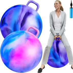 Lewtemi 2 Pcs 29 Inch Big Hopper Ball Jumping Hopping Inflatable Bouncing Ball with Handle and Air Pump for Adults Carnival Outdoor Sports Game(Blue Pink Cloud, Blue Purple Cloud)