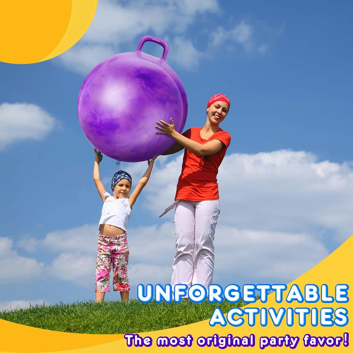 Lewtemi 2 Pcs 31 Inch Big Bouncing Ball with Handle Jumping Hopper Bouncy Ball for Adults Exercise and Air Pump for Outdoor Sports Game(Gradient Purple, Gradient Blue)