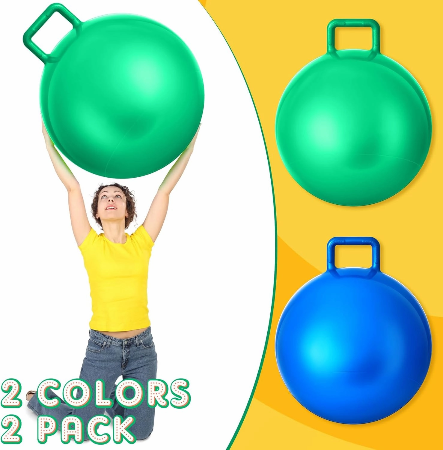 Lewtemi 2 Pcs 31 Inch Big Hopper Ball Jumping Hopping Inflatable Bouncing Ball with Handle and Air Pump for Adults Carnival Outdoor Sports Game(Blue, Green)