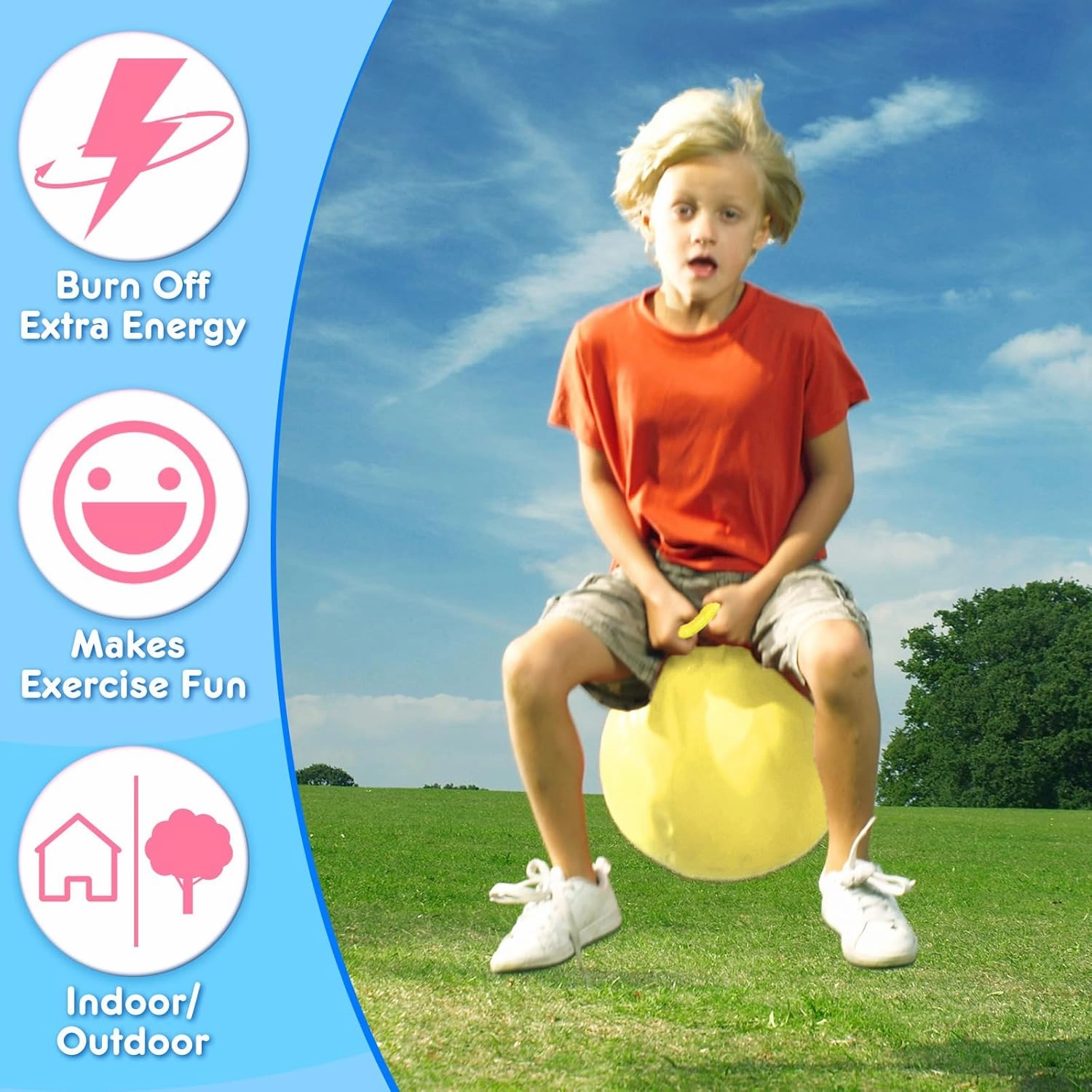 Lewtemi 6 Pcs Hopper Ball Carnival Outdoor Games 18 Inch Jumping Hopping Inflatable Ball Bouncing Ball with Handle and Air Pump for Kids Sport Exercise(Light Colors)