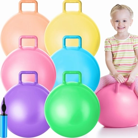 Lewtemi 6 Pcs Hopper Ball Carnival Outdoor Games 18 Inch Jumping Hopping Inflatable Ball Bouncing Ball with Handle and Air Pump for Kids Sport Exercise(Light Colors)