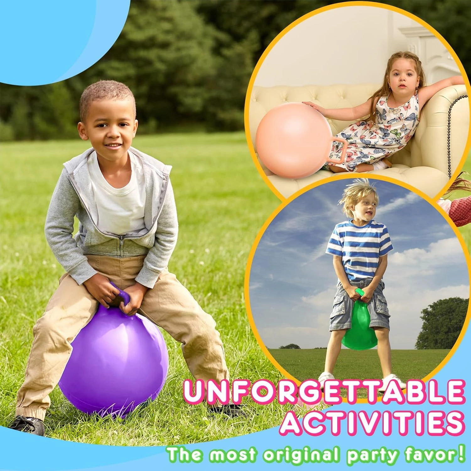 Lewtemi 6 Pcs Hopper Ball Carnival Outdoor Games 20 Inch Jumping Hopping Inflatable Bouncing Ball with Handle and Air Pump for Adults Sport Exercise (Light Colors)