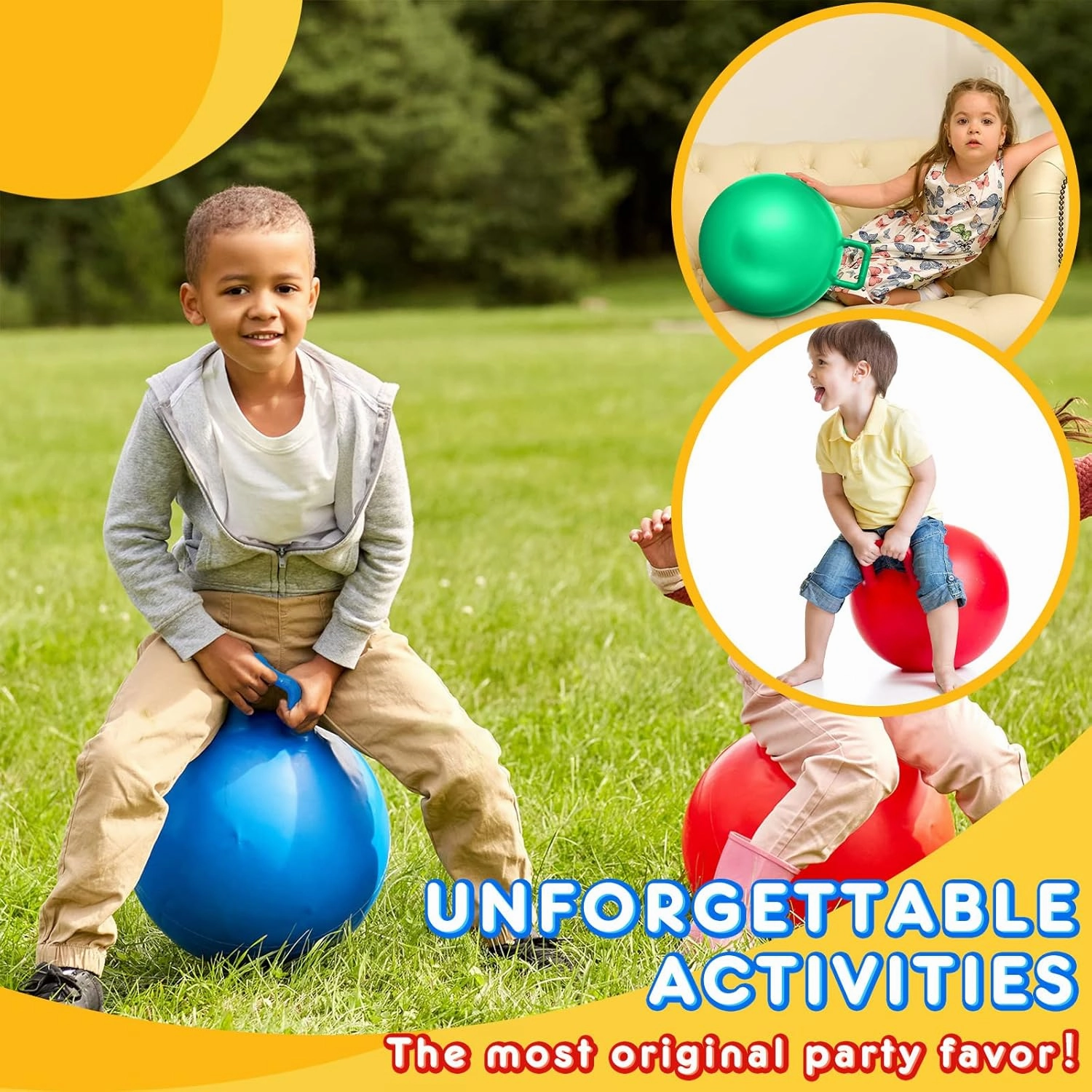 Lewtemi 6 Pcs Hopper Ball Carnival Outdoor Games 20 Inch Jumping Hopping Inflatable Bouncing Ball with Handle and Air Pump for Kids Sport Exercise (Red, Blue, Green, Pink, Yellow, Purple)