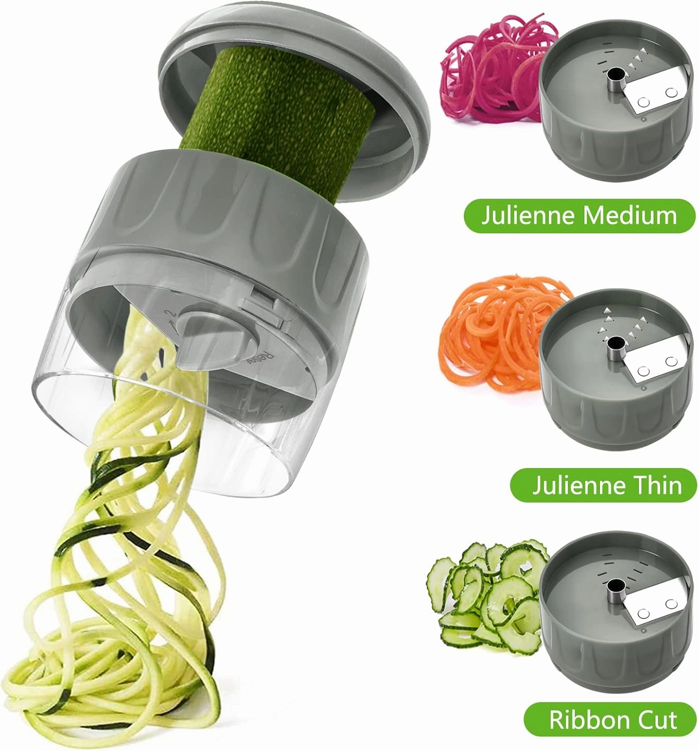 LHS Vegetable Chopper, Multifunctional Food Chopper, Pro Onion Chopper, Vegetable Slicer Dicer Cutter with 5 Blades, Veggie Chopper with Container, 3 in 1 Spiralizer Included(9-in-1,Grey)