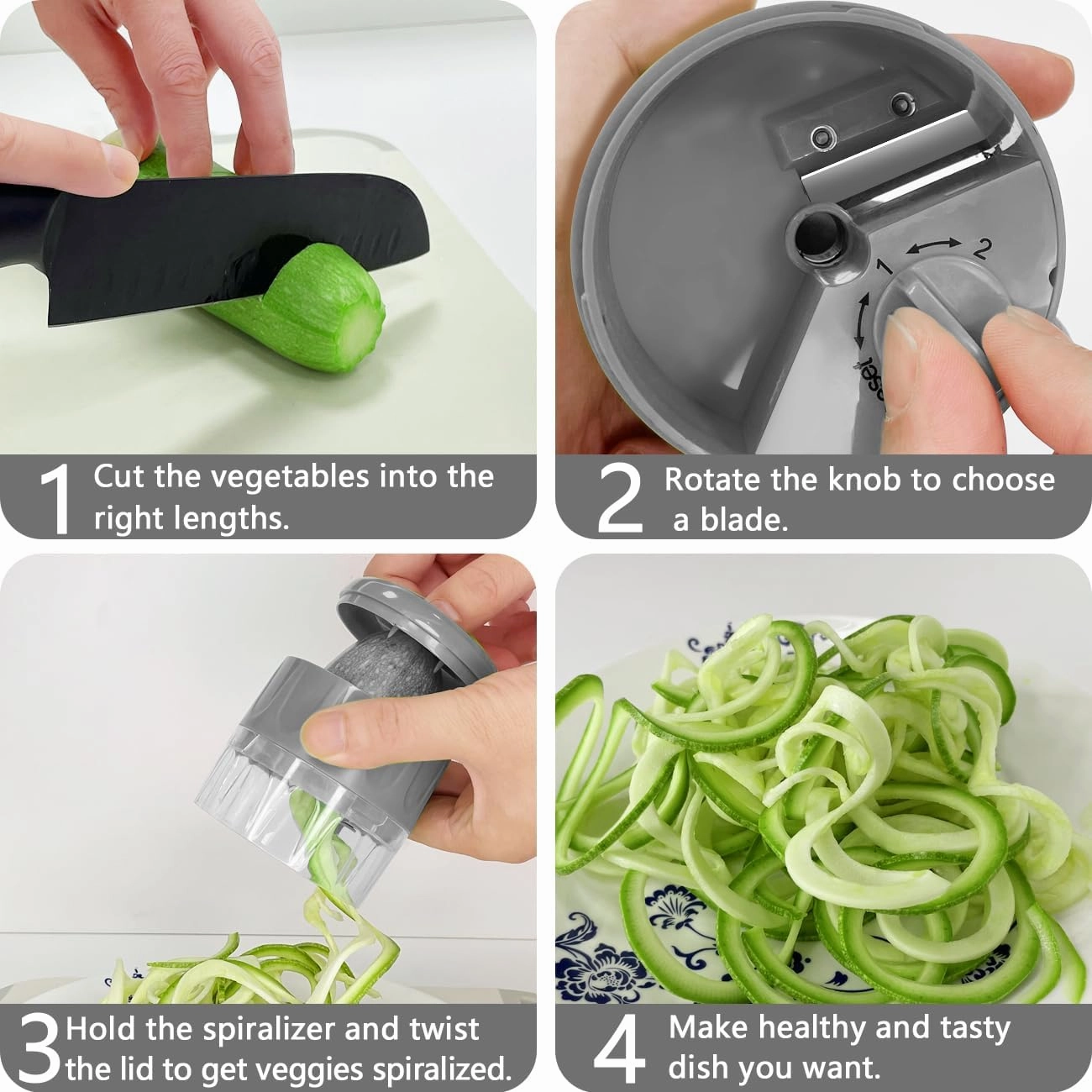 LHS Vegetable Chopper, Multifunctional Food Chopper, Pro Onion Chopper, Vegetable Slicer Dicer Cutter with 5 Blades, Veggie Chopper with Container, 3 in 1 Spiralizer Included(9-in-1,Grey)