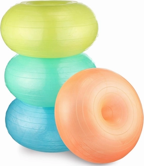 Libima 4 Pcs Flexible Seating for Classroom Inflatable Yoga Ball Chairs with Pump Donut Exercise Ball Chair Cushion Seat for Balance and Stability Training Home Office Gym Workout