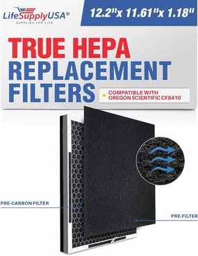 LifeSupplyUSA 3-in-1 True HEPA Air Cleaner Replacement Filter   Pre-Filter   Carbon Filter Compatible with Oregon Scientific CF8410 Air Purifiers