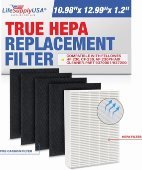 LifeSupplyUSA Complete Replacement Filter Set (1 True HEPA Filter   4 Carbon Filters) Compatible with Fellowes HF-230, CF-230, AP-230PH, Part 9370001/9372001 Air Purifiers
