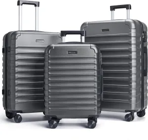 LIGHT FLIGHT Luggage Sets, 3 Piece Durable Suitcase Set with Spinner Wheels, 3 Pcs Hardside Lightweight luggage with TSA Lock, Large Checked Travel Suitcases, 20/24/28 Inch, Gray