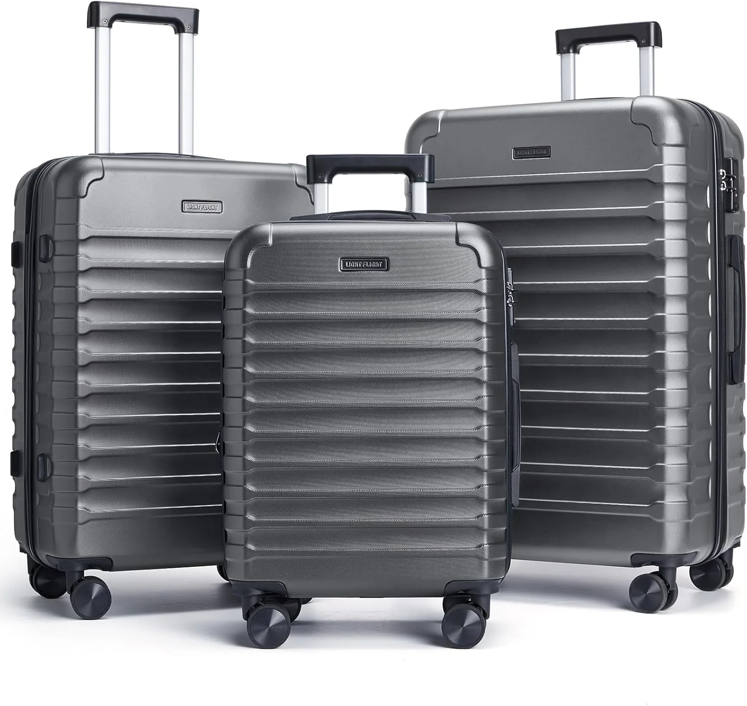 LIGHT FLIGHT Luggage Sets, 3 Piece Durable Suitcase Set with Spinner Wheels, 3 Pcs Hardside Lightweight luggage with TSA Lock, Large Checked Travel Suitcases, 20/24/28 Inch, Gray