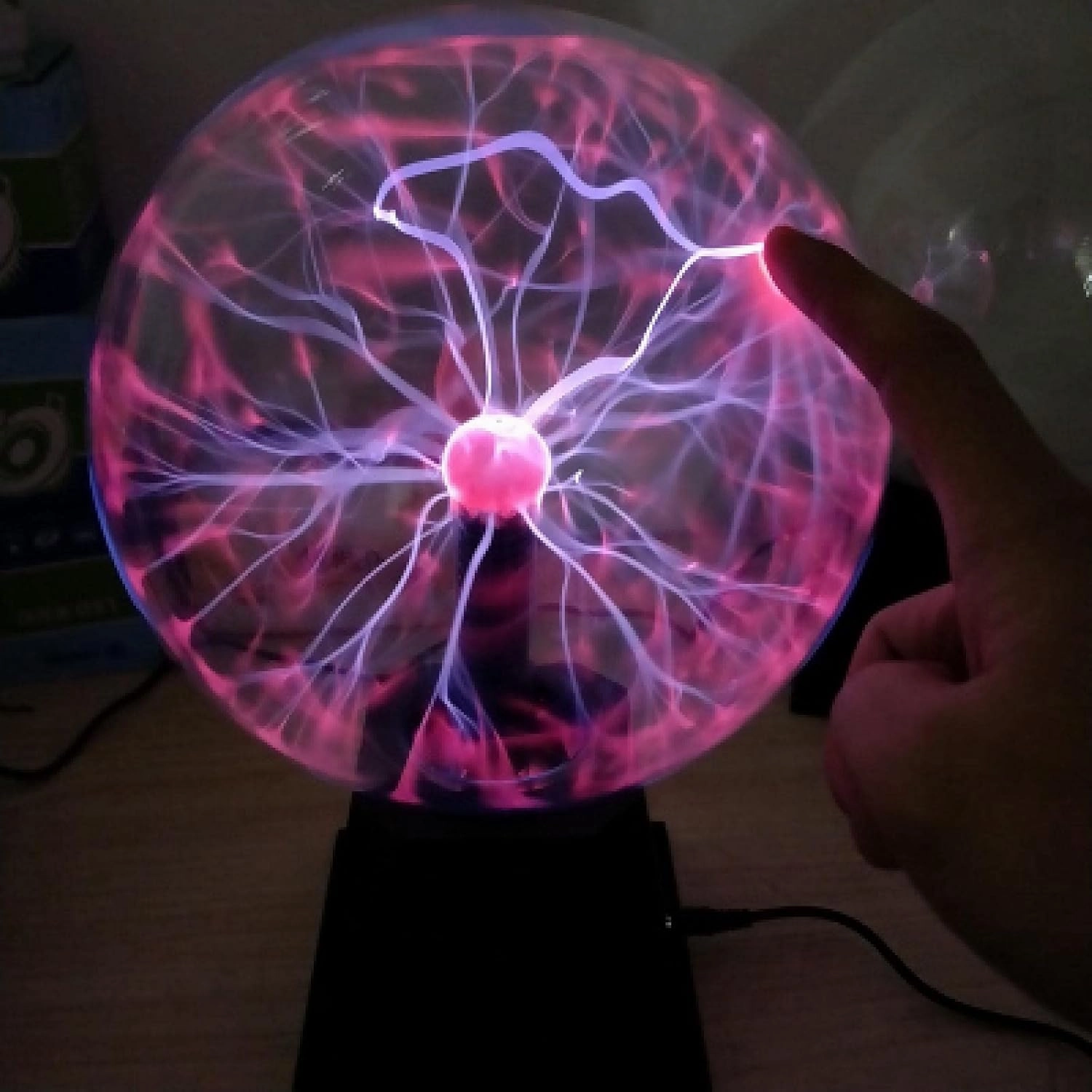 Lightning Ball Ion Ball Tesla Coil Glow Ball Arc Ball Touch Lightning Can Be Voice Controlled 8Inblue